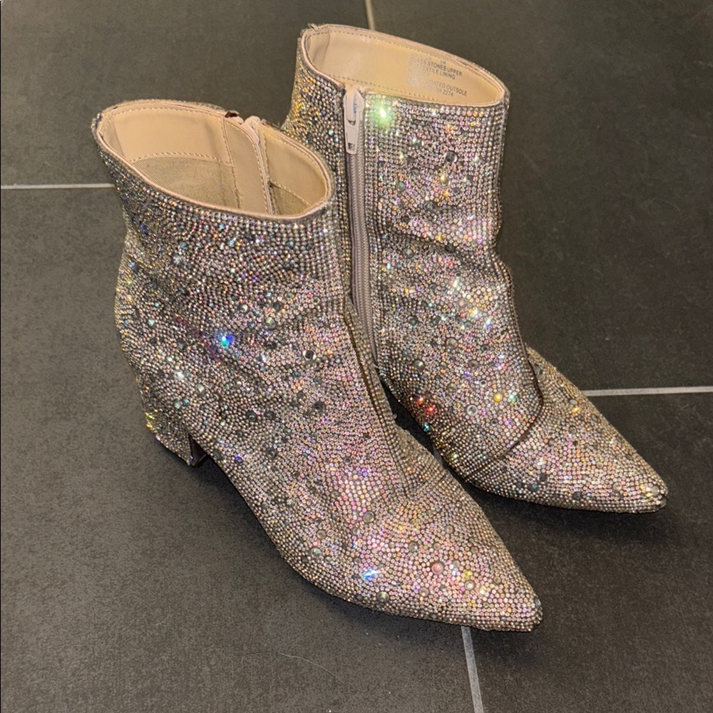 Sparkling Silver Ankle Boots